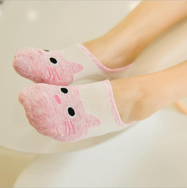 Cute Cat Character Cotton Ankle Socks