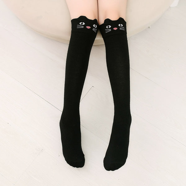 Cartoon Print Cotton Knee High Socks