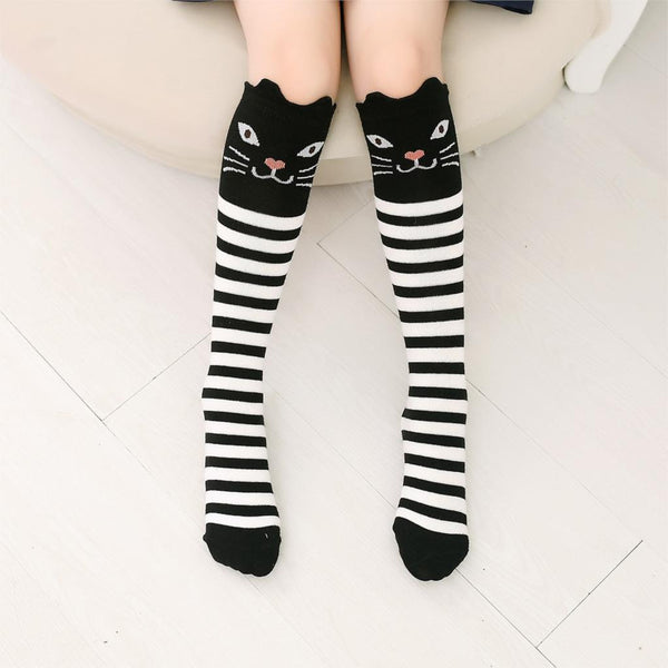 Cartoon Print Cotton Knee High Socks