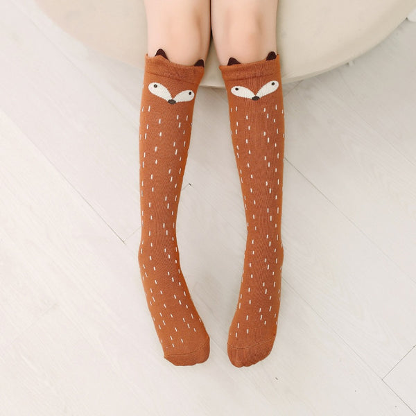 Cartoon Print Cotton Knee High Socks