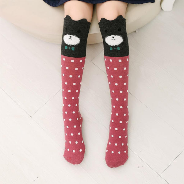 Cartoon Print Cotton Knee High Socks