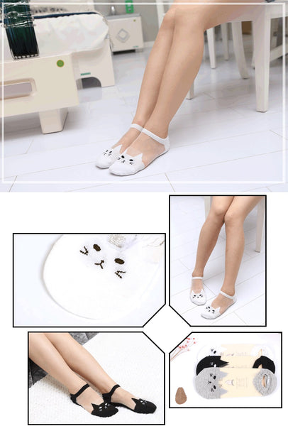 Harajuku Transparent Cat Print Ankle Socks