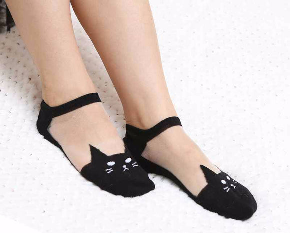 Harajuku Transparent Cat Print Ankle Socks