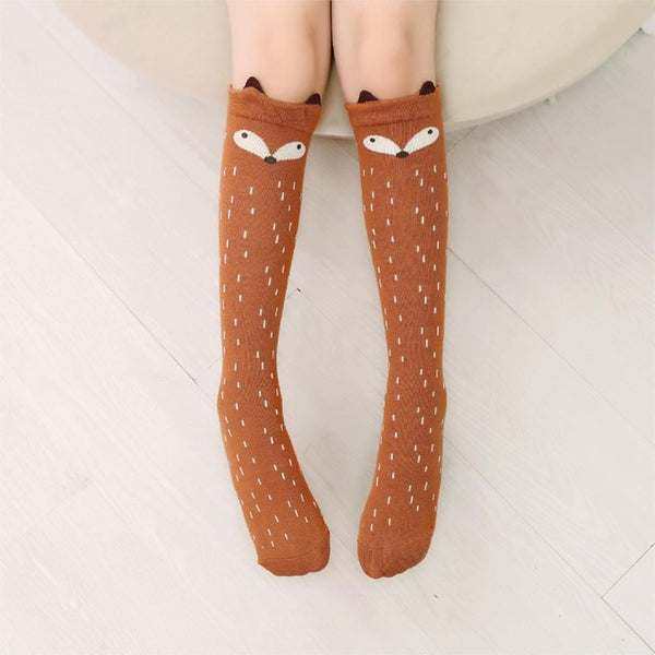 Cartoon Print Cotton Knee High Socks