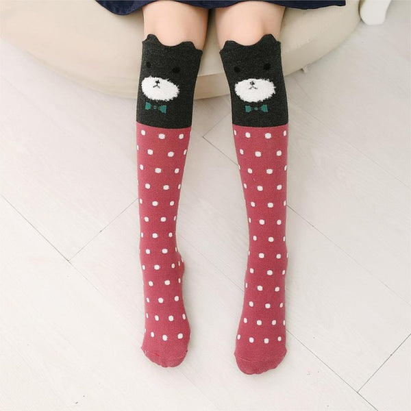 Cartoon Print Cotton Knee High Socks