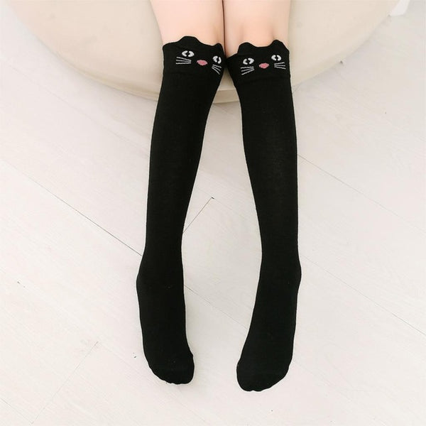 Cartoon Print Cotton Knee High Socks