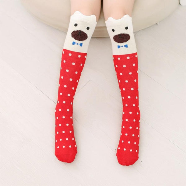 Cartoon Print Cotton Knee High Socks
