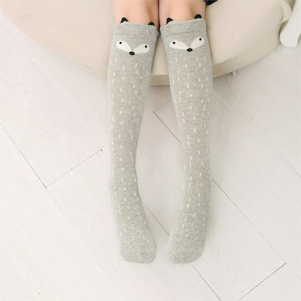 Cartoon Print Cotton Knee High Socks
